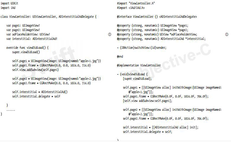 ViewController中有关ADInterstitialAdDelegate委托协议的实现代码