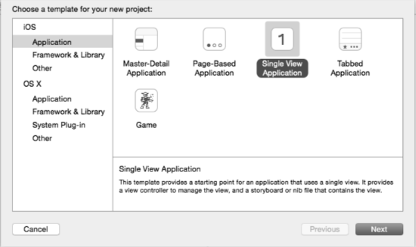 选择 Single View Application工程模板