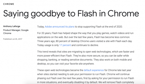 Adobe宣布2020年彻底停止Flash更新